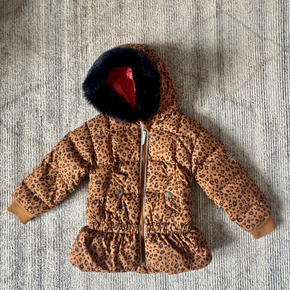 Hanna Andersson Puffer Coat Down Filled Fur Trim Cheetah 4T